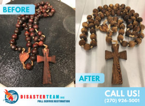 Wooden cross before & after smoke damage