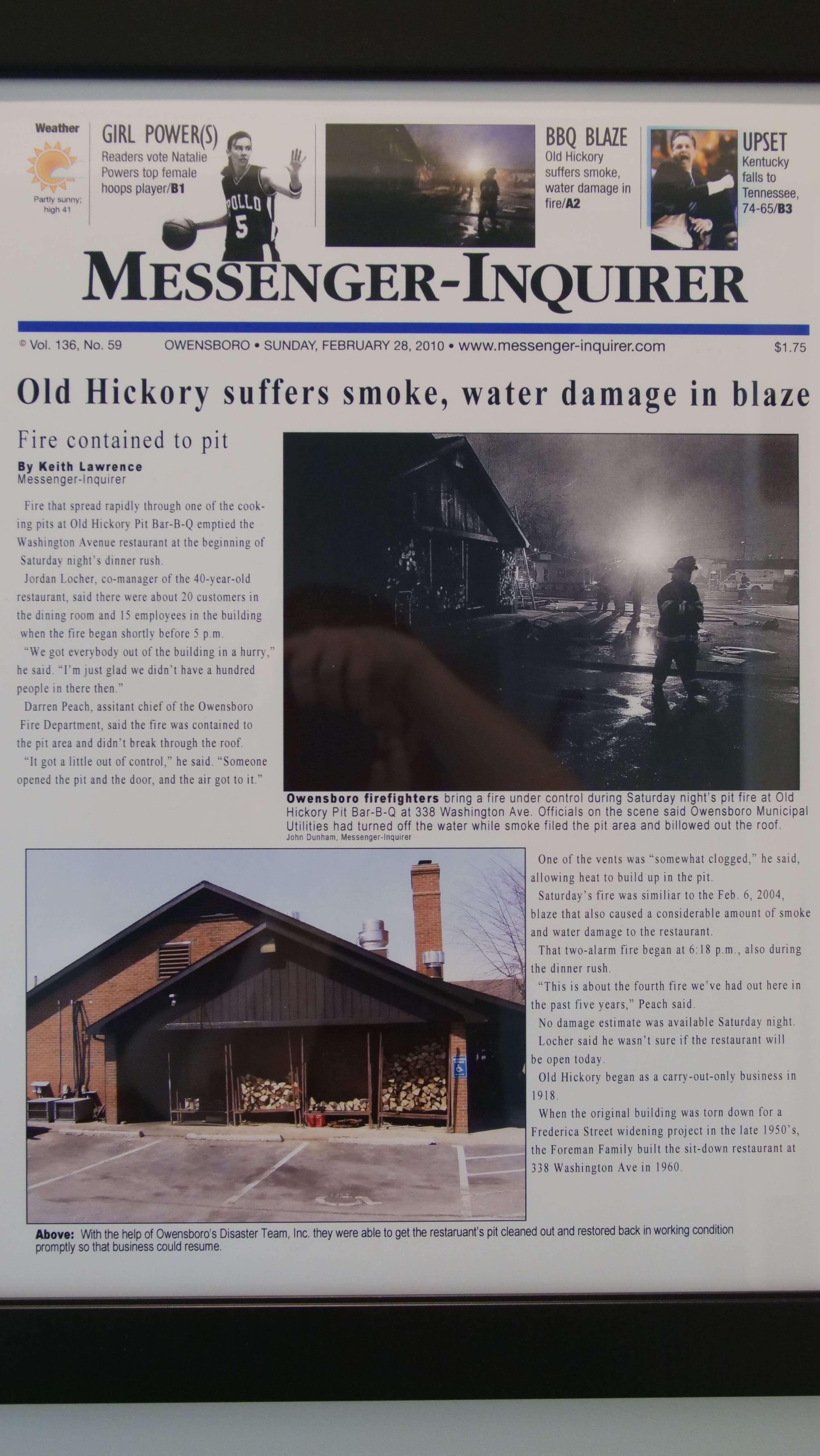 Newspaper showing Old Hickory fire aftermath
