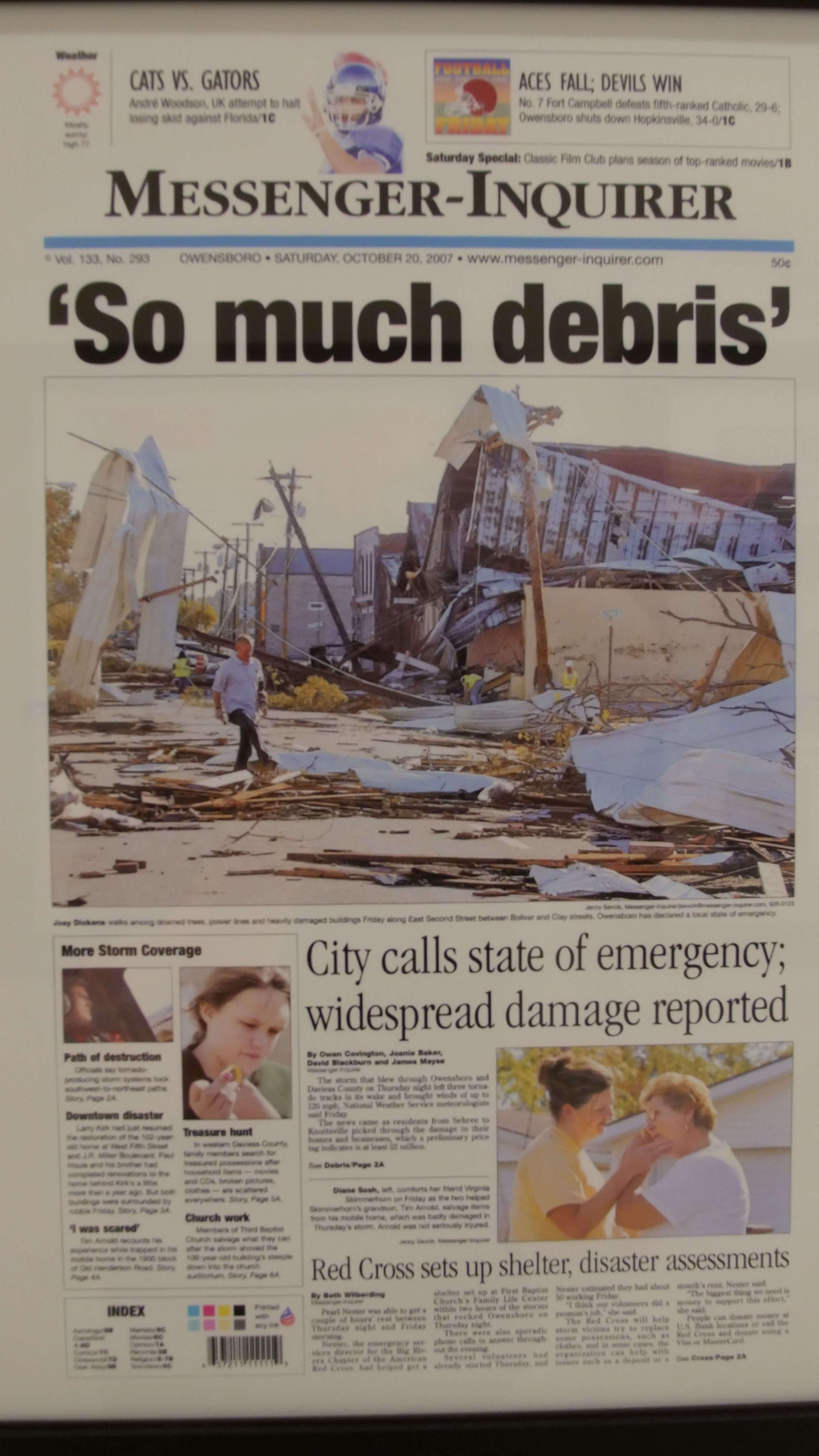Newspaper showing debris from disaster